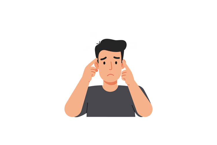 Young man showing signs of confusion with hand gestures on h