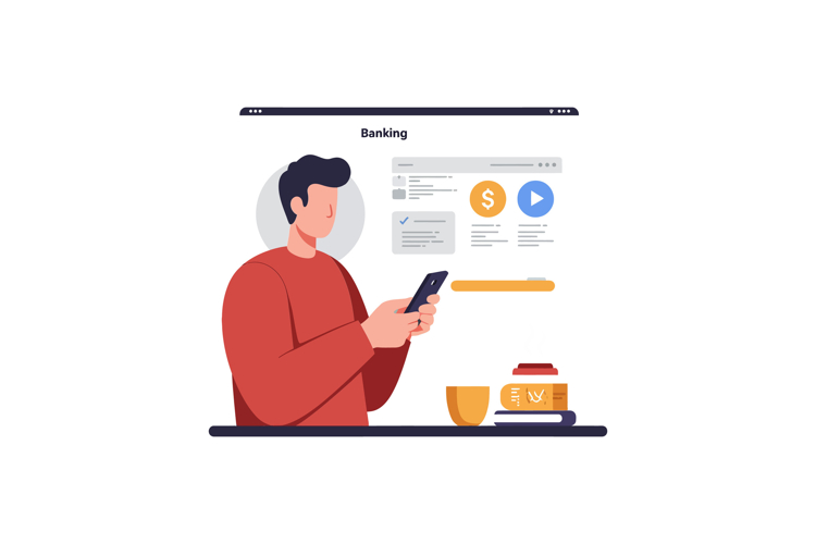 User engaging with mobile banking interface while seated at