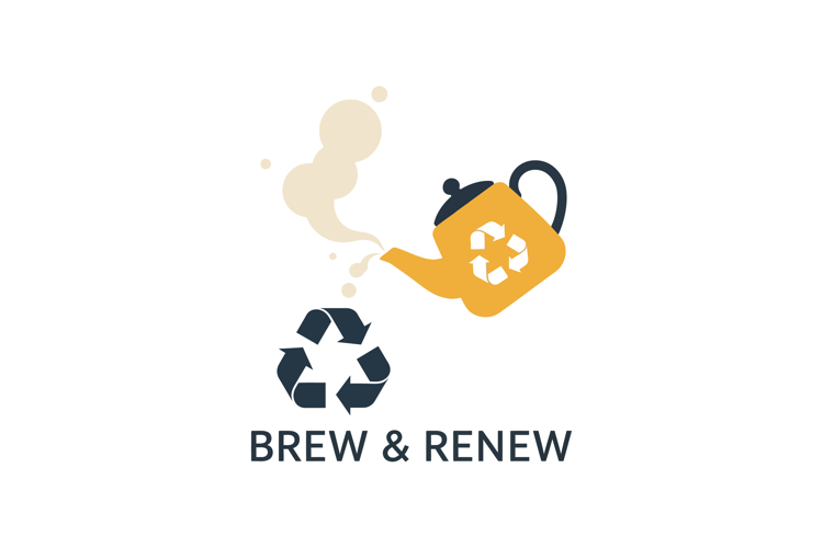 Recycling themed kettle pouring steam with recycle symbol id