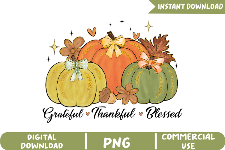 Grateful Thankful Blessed Sublimation,Autumn Png example image 1