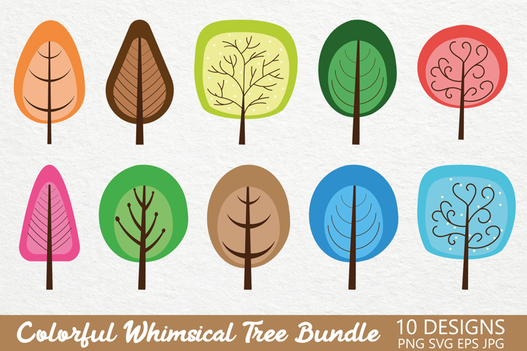 Cute Colorful Whimsical Tree Clip Art Bundle