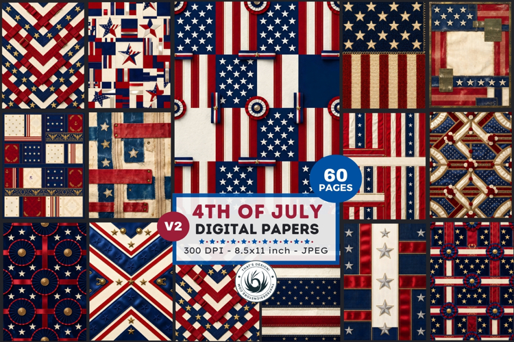 Vintage Americana & Patriotic Digital Paper for 4th of july
