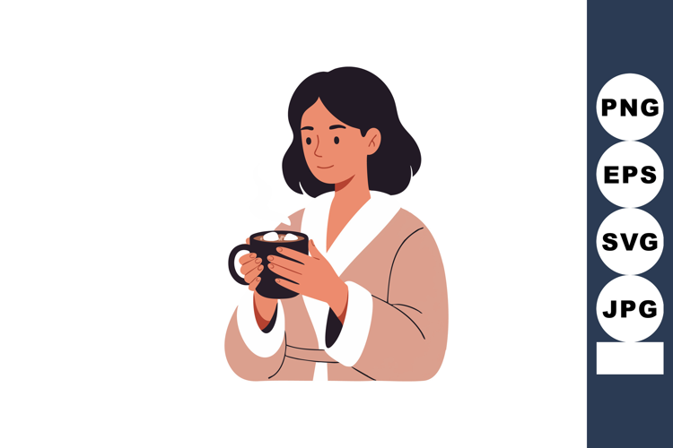 Woman holding cup enjoying hot beverage in bathrobe relaxed