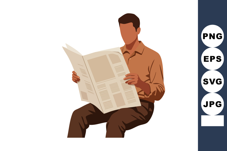 Man reading newspaper in casual brown clothing sitting relax