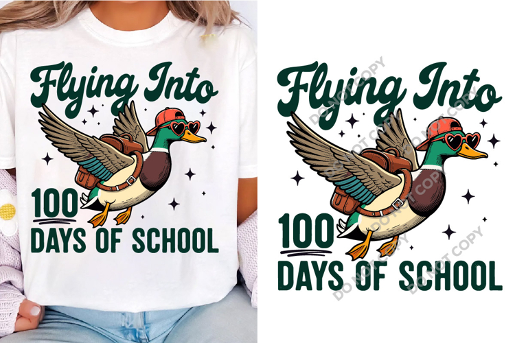 Flying into 100 Days of School PNG, Duck Hunting Sublimation