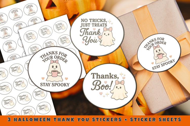 Halloween Thank You Stickers Cute Ghost