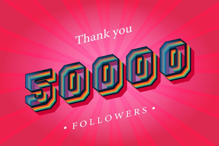 50000 social followers and subscribers Retro text effect