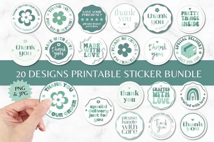 Thank You Round Sticker Bundle Set Of 20 - Green Color