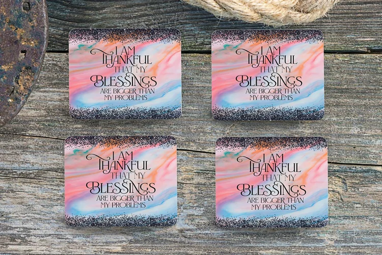 Thankful Watercolor - 4" Coaster Sublimation - PNG Design