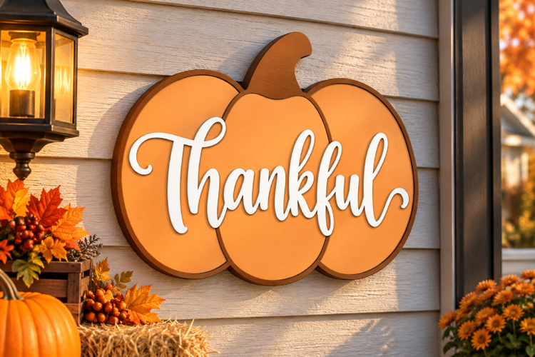 Thankful Thanksgiving Door Hanger SVG, Laser Cut Files