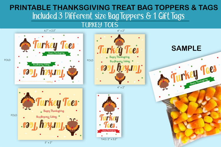 Thanksgiving Turkey toes Treat bag toppers and Tag