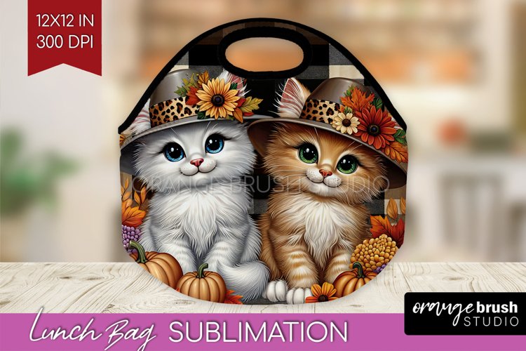 Cute Cat Lunch Bag - Thanksgiving Lunch Bug PNG Sublimation