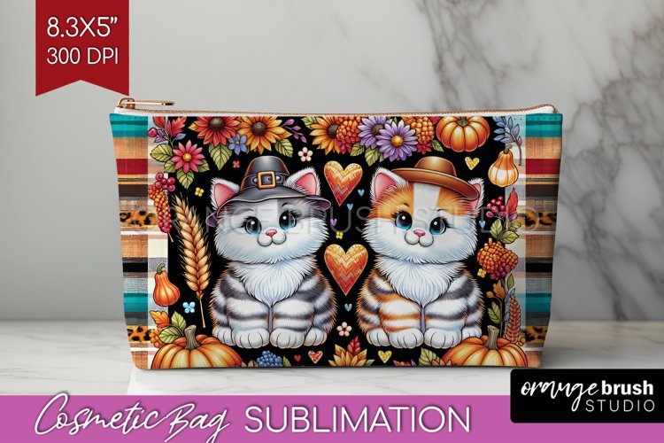 Cute Cat Cosmetic Bag - Thanksgiving Makeup Bag PNG