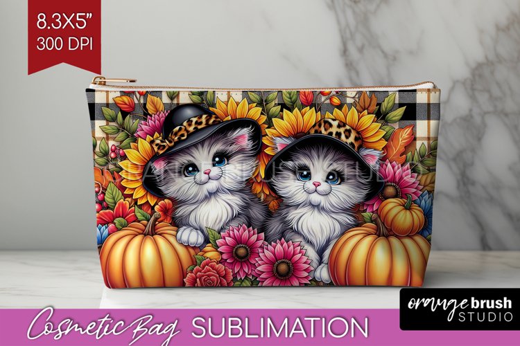 Cute Cat Cosmetic Bag - Thanksgiving Makeup Bag PNG example image 1