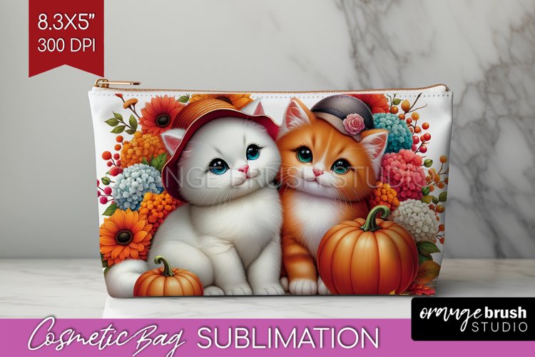 Cute Cat Cosmetic Bag - Thanksgiving Makeup Bag PNG