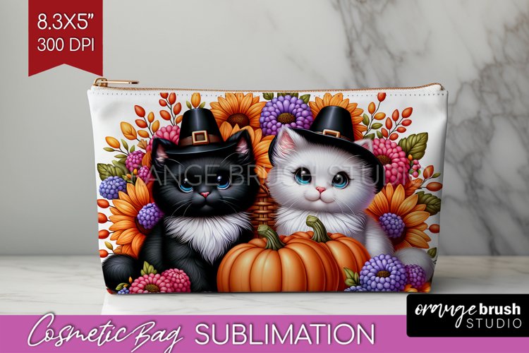 Cute Cat Cosmetic Bag - Thanksgiving Makeup Bag PNG