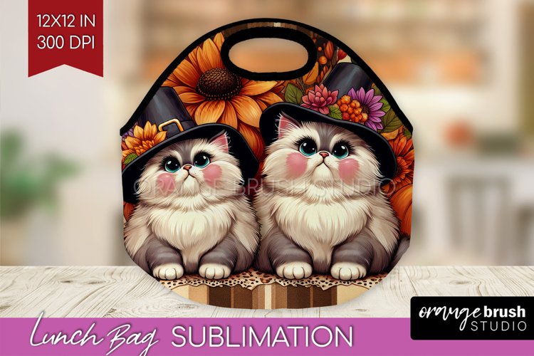 Cute Cat Lunch Bag - Thanksgiving Lunch Bug PNG Sublimation