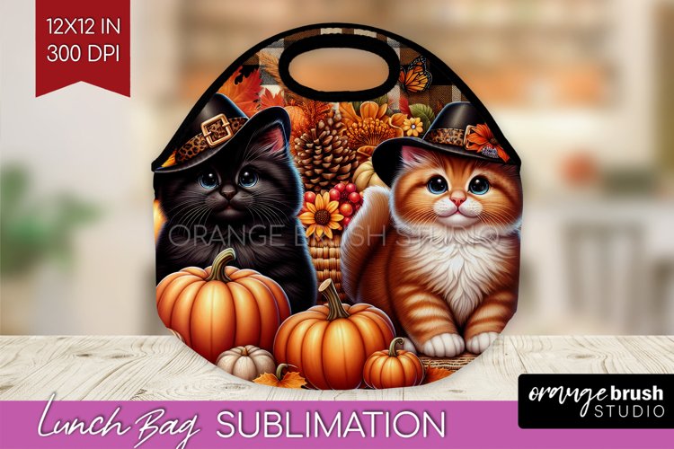Cute Cat Lunch Bag - Thanksgiving Lunch Bug PNG Sublimation