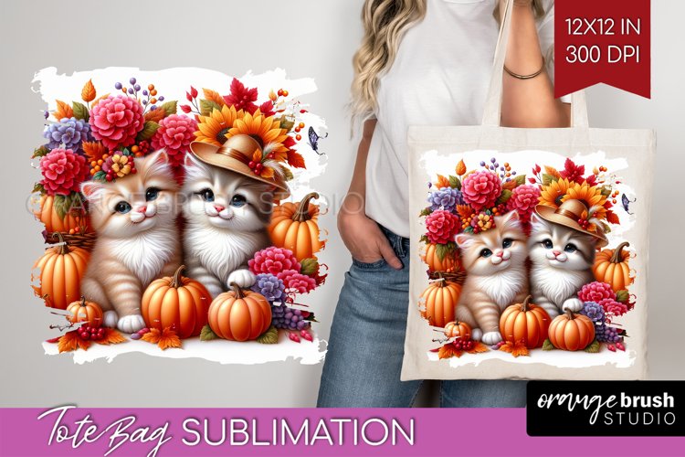 Cute Cat Tote Bag - Thanksgiving Tote Bag PNG Sublimation