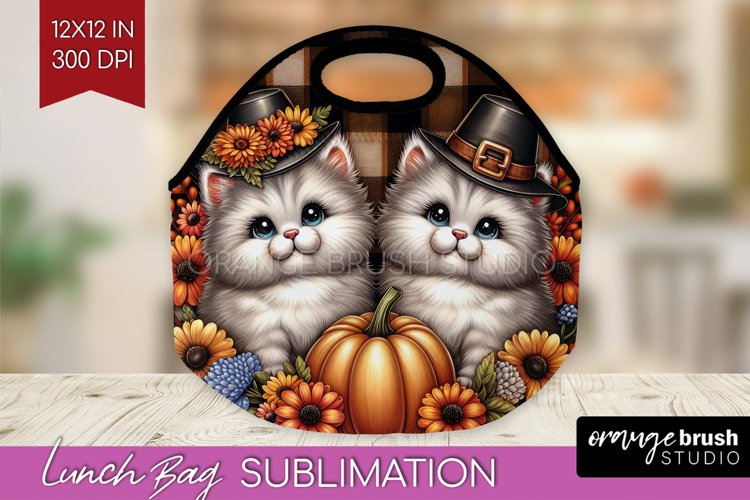 Cute Cat Lunch Bag - Thanksgiving Lunch Bug PNG Sublimation