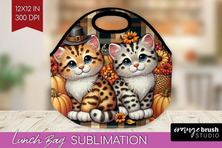 Cute Cat Lunch Bag - Thanksgiving Lunch Bug PNG Sublimation