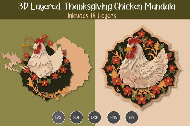3D Layered Thanksgiving Chicken SVG example image 1