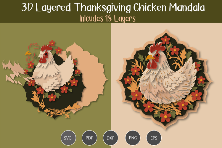 3D Layered Thanksgiving Chicken SVG