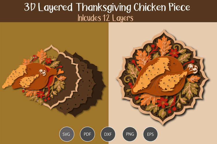 3D Layered thanksgiving Chicken Piece SVG