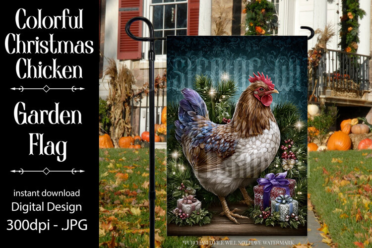 Christmas Garden Flag, Christmas Chicken Garden Flag, d3 example image 1
