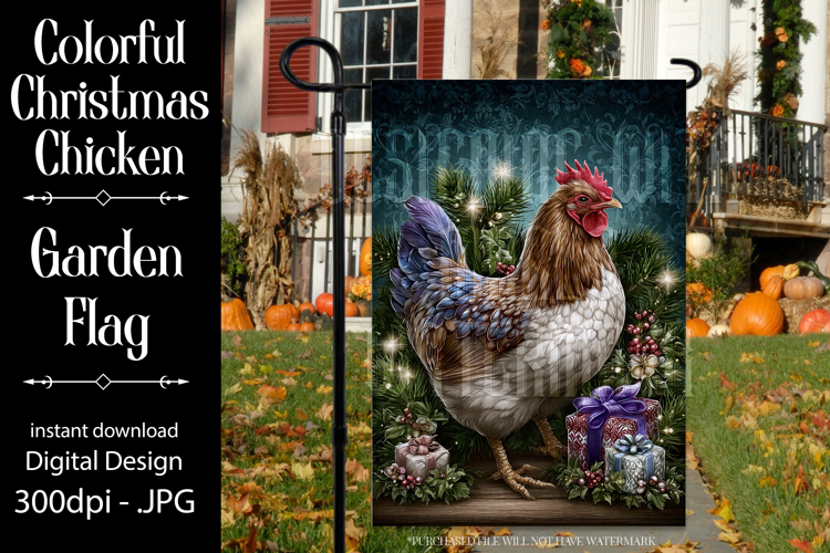 Christmas Garden Flag, Christmas Chicken Garden Flag, d3