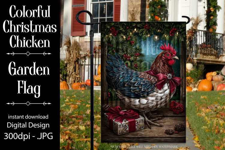 Christmas Garden Flag, Christmas Chicken Garden Flag, d7