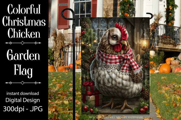 Christmas Garden Flag, Christmas Chicken Garden Flag, d8