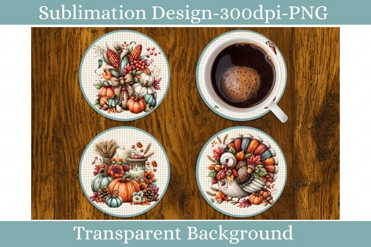 Thanksgiving Coasters PNG Fall Sublimation Designs