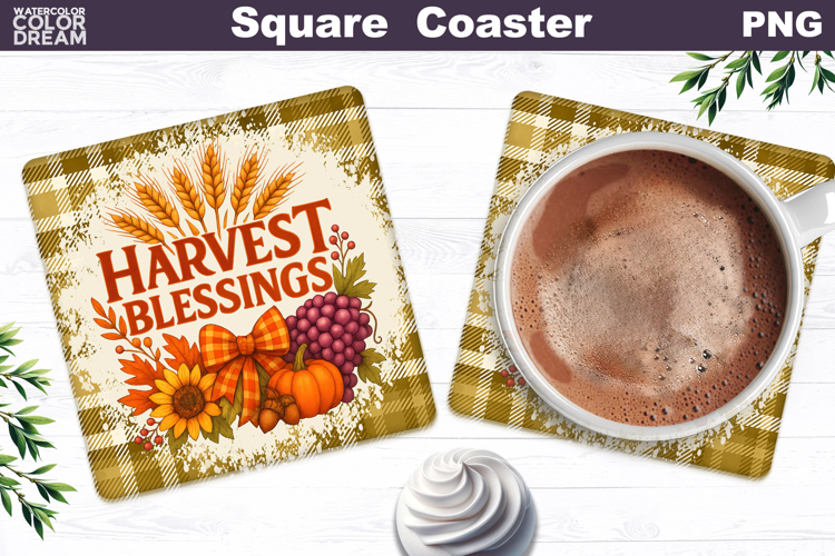Thanksgiving Square Coaster | Harvest Blessings Sublimation