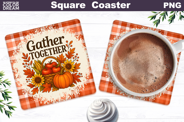 Thanksgiving Square Coaster | Gather Together Sublimation