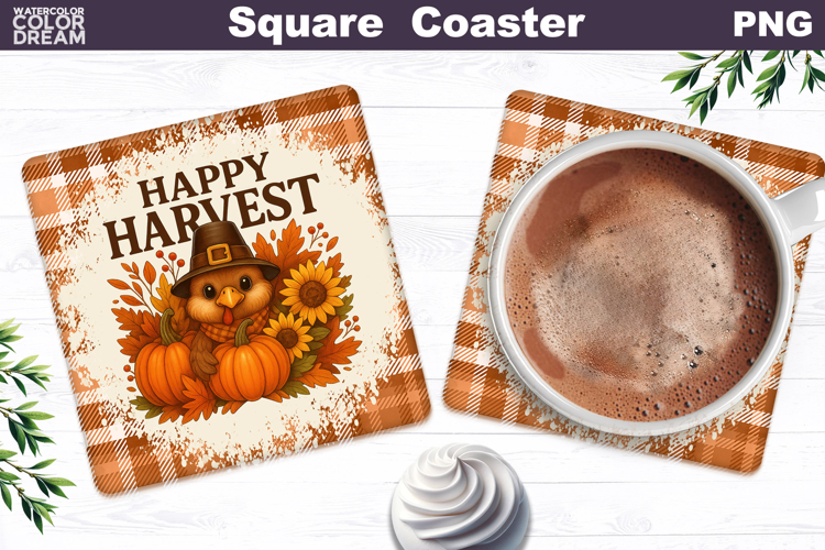 Thanksgiving Square Coaster | Happy Harvest Sublimation