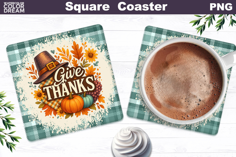 Thanksgiving Square Coaster | Give Thanks Sublimation