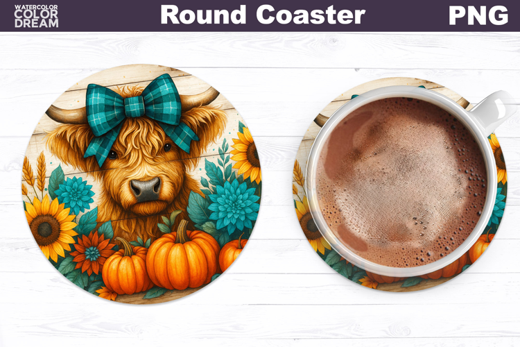 Thanksgiving Round Coaster | Fall Cow Pumpkin Floral Coaster