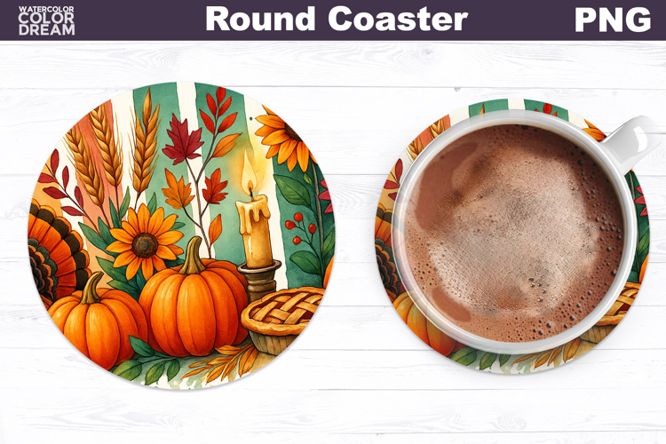 Thanksgiving Round Coaster | Fall Cow Pumpkin Floral Coaster