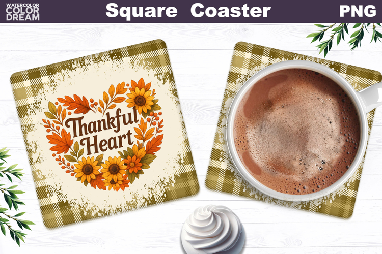 Thanksgiving Square Coaster | Thankful Heart Sublimation