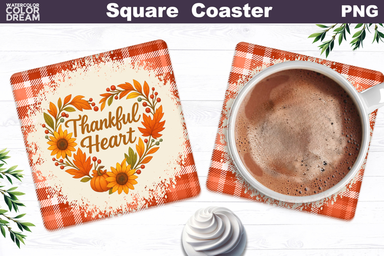 Thanksgiving Square Coaster | Thankful Heart Sublimation
