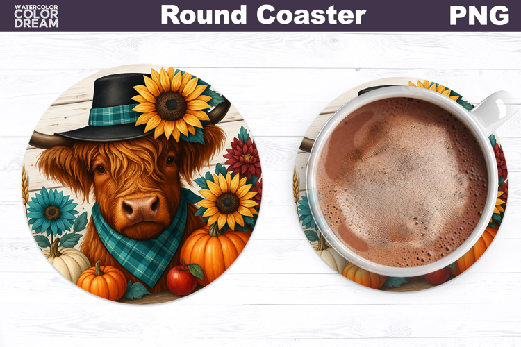 Thanksgiving Round Coaster | Fall Cow Pumpkin Floral Coaster