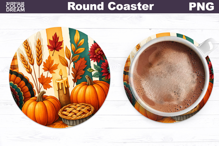 Thanksgiving Round Coaster | Fall Pumpkin Floral Coaster