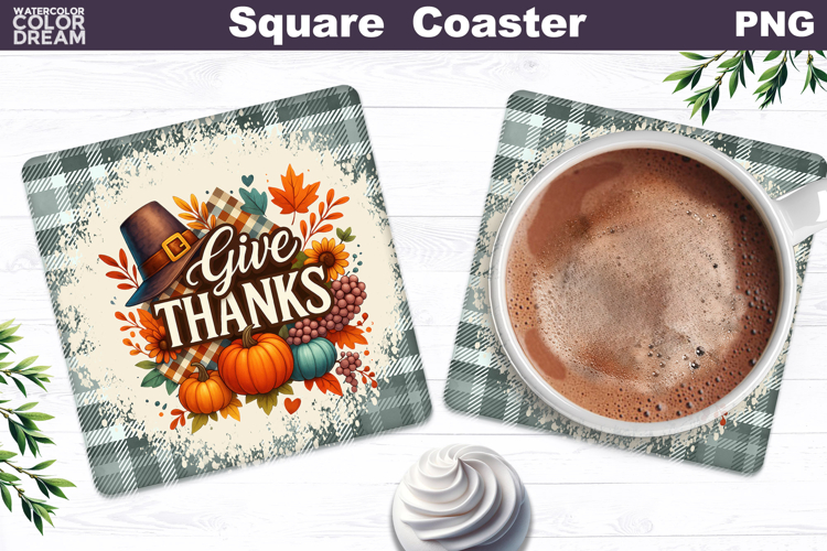 Thanksgiving Square Coaster | Give Thanks Sublimation
