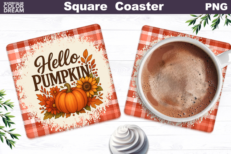 Thanksgiving Square Coaster | Hello Pumpkin Sublimation
