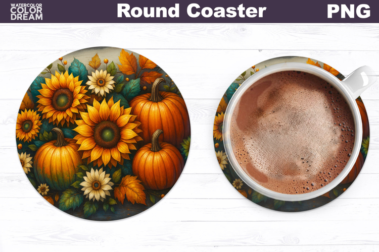 Thanksgiving Round Coaster | Fall Pumpkin Floral Coaster