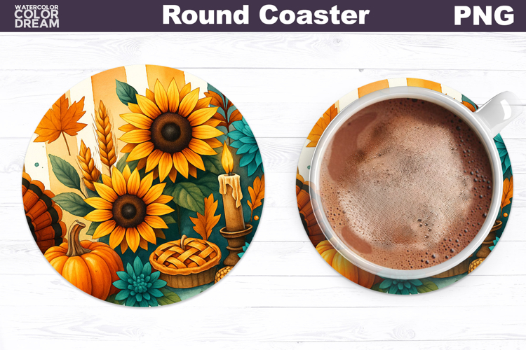 Thanksgiving Round Coaster | Fall Pumpkin Floral Coaster