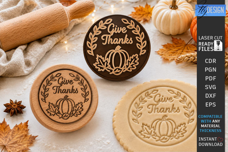 Thanksgiving Cookie Stamp Laser Cut | Wooden Cookie Embosser