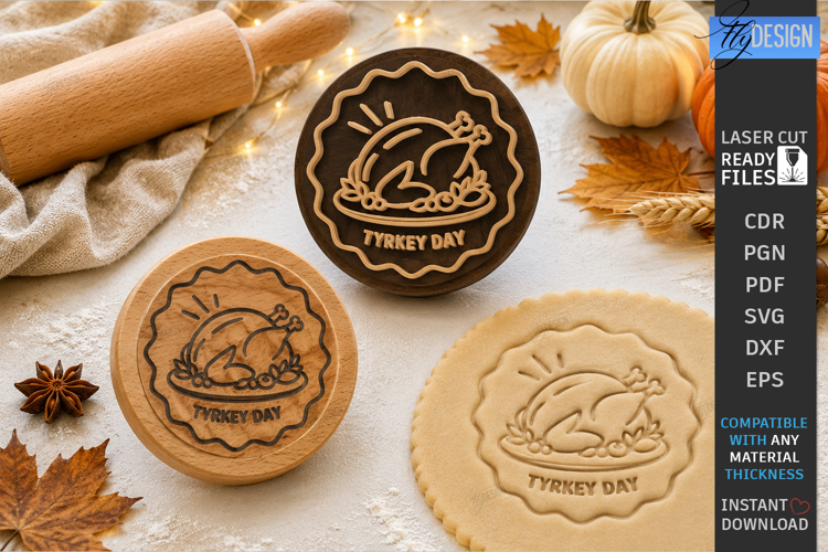 Thanksgiving Cookie Stamp Laser Cut | Wooden Cookie Embosser