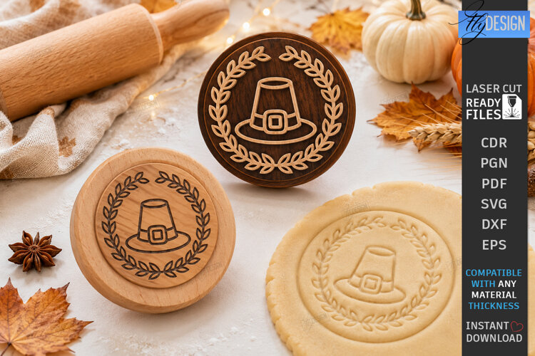 Thanksgiving Cookie Stamp Laser Cut | Wooden Cookie Embosser example image 1